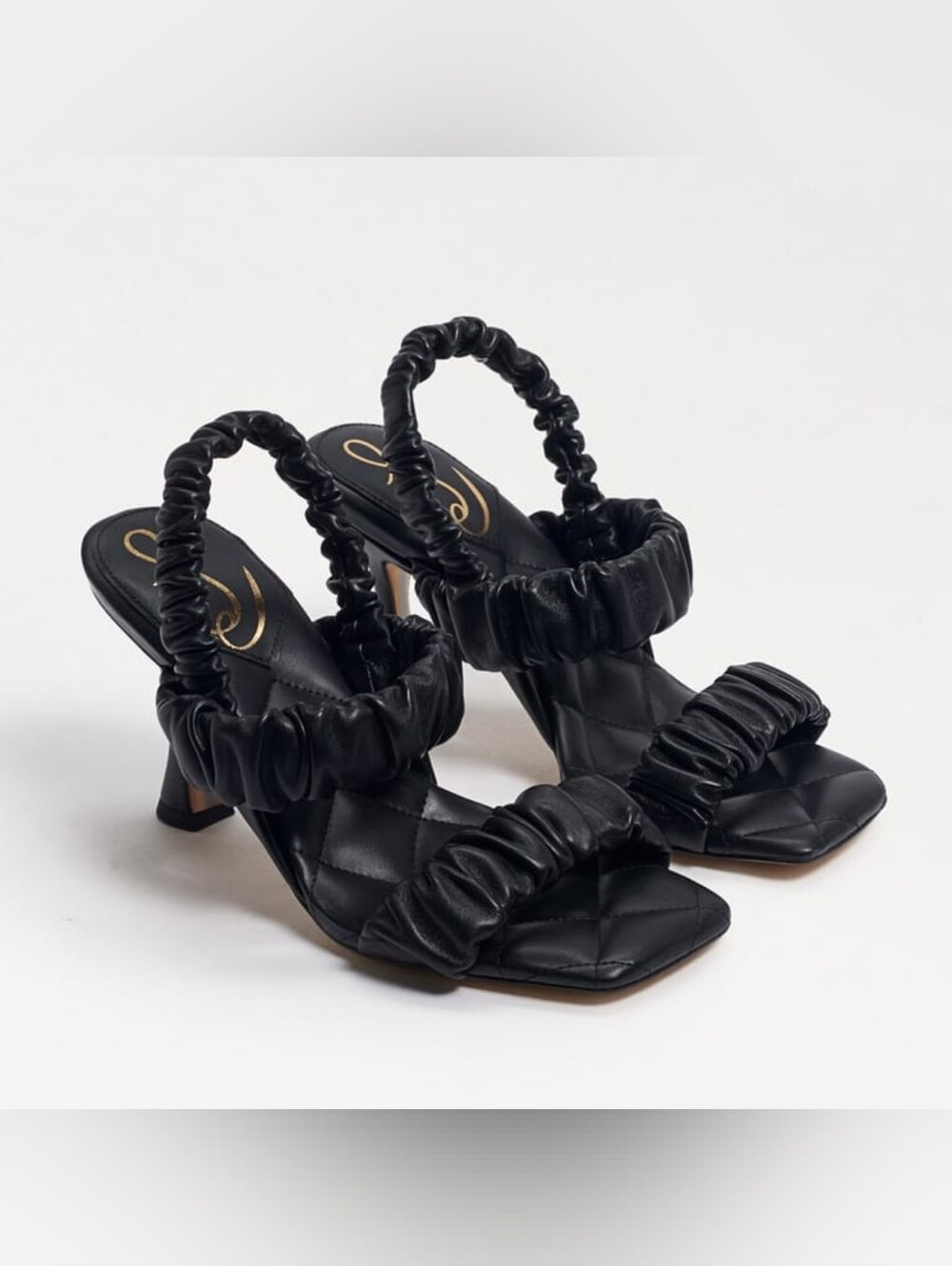 Sam Edelman Marlena Black Ruched Slingback Square Sandals Size 8